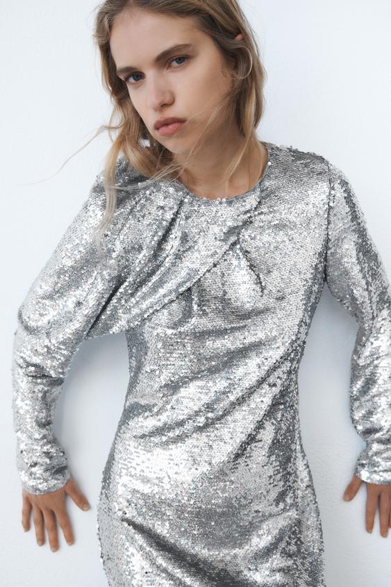 zara sequin silver dress