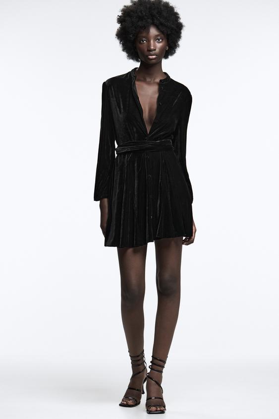 ミニ丈ベルベットワンピース ブラック Zara Japan 日本 ミニ丈ベルベットワンピース ブラック Zara Japan 日本