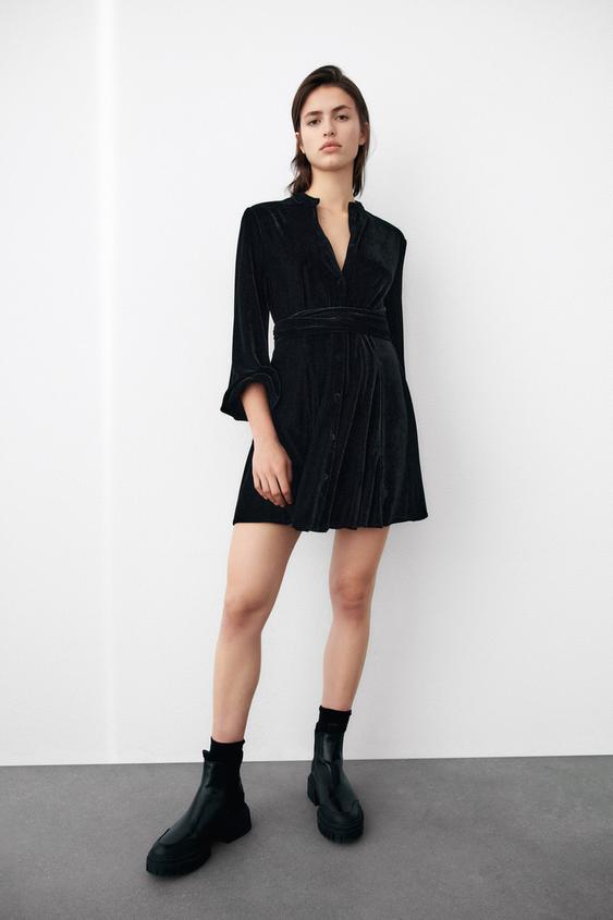 ミニ丈ベルベットワンピース ブラック Zara Japan 日本 ミニ丈ベルベットワンピース ブラック Zara Japan 日本