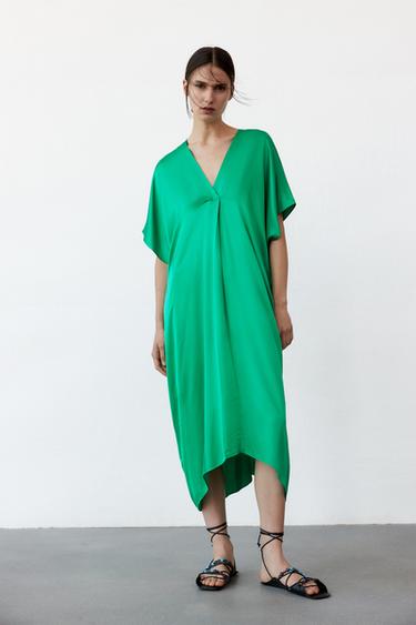 サテン地チュニックワンピース グリーン Zara Japan 日本 サテン地チュニックワンピース グリーン Zara Japan 日本