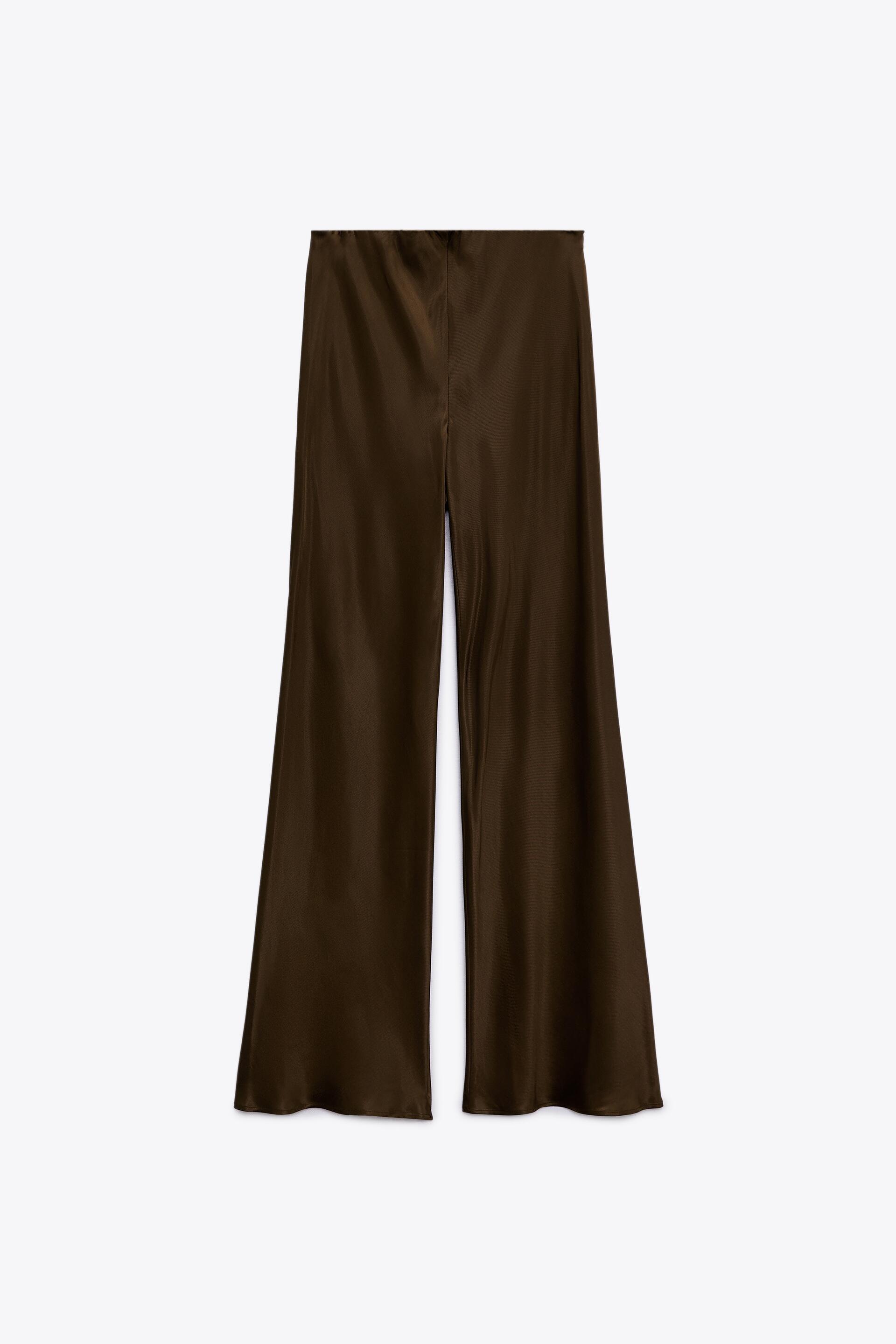 FLARED SATIN-FINISH TROUSERS - Brown 