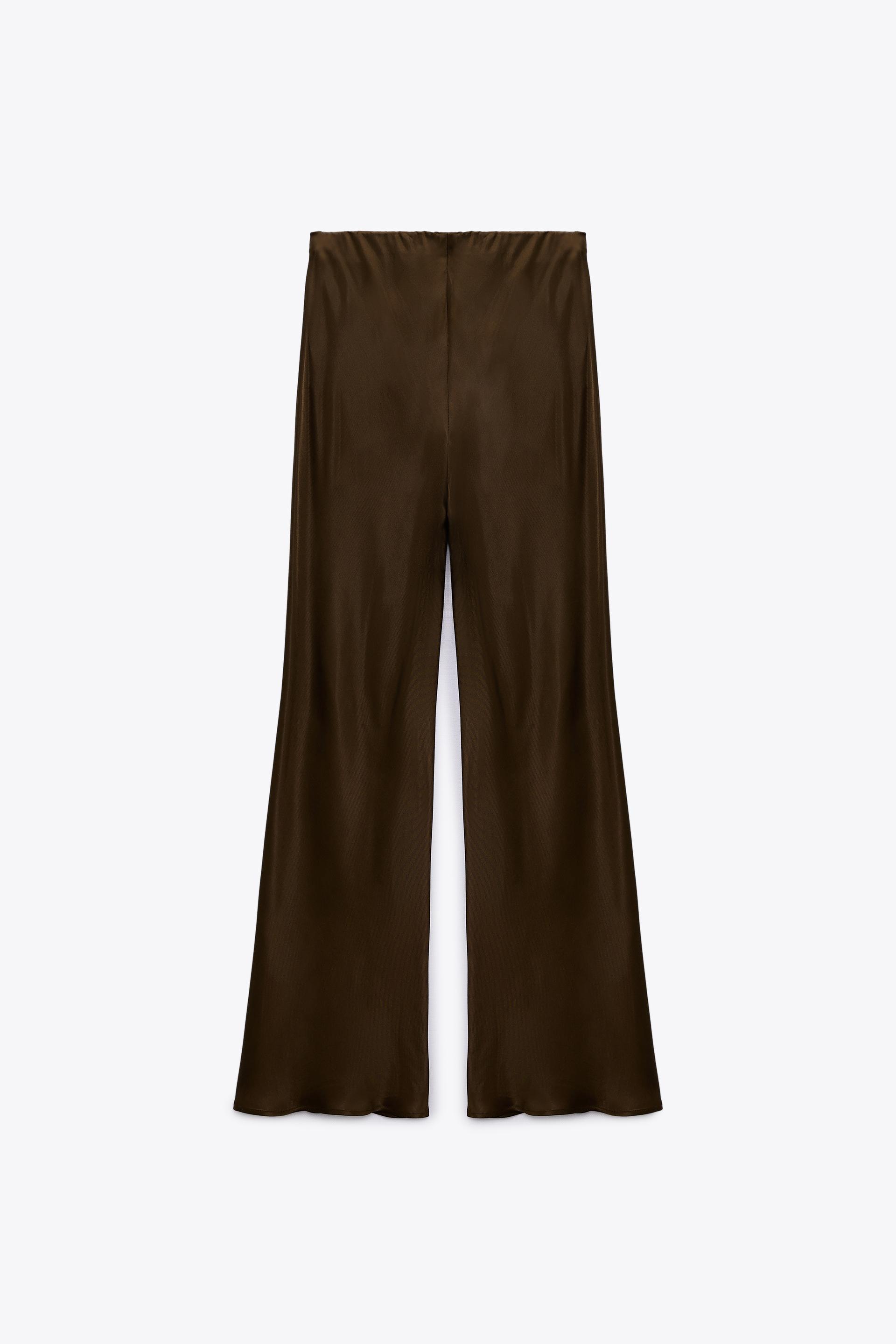 FLARED SATIN-FINISH TROUSERS - Brown 