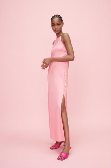 ボタンディテール サテンワンピース ライトピンク Zara Japan 日本 ボタンディテール サテンワンピース ライトピンク Zara Japan 日本