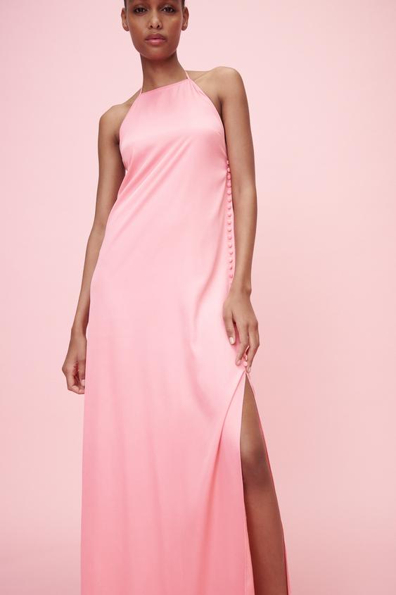 ボタンディテール サテンワンピース ライトピンク Zara Japan 日本 ボタンディテール サテンワンピース ライトピンク Zara Japan 日本