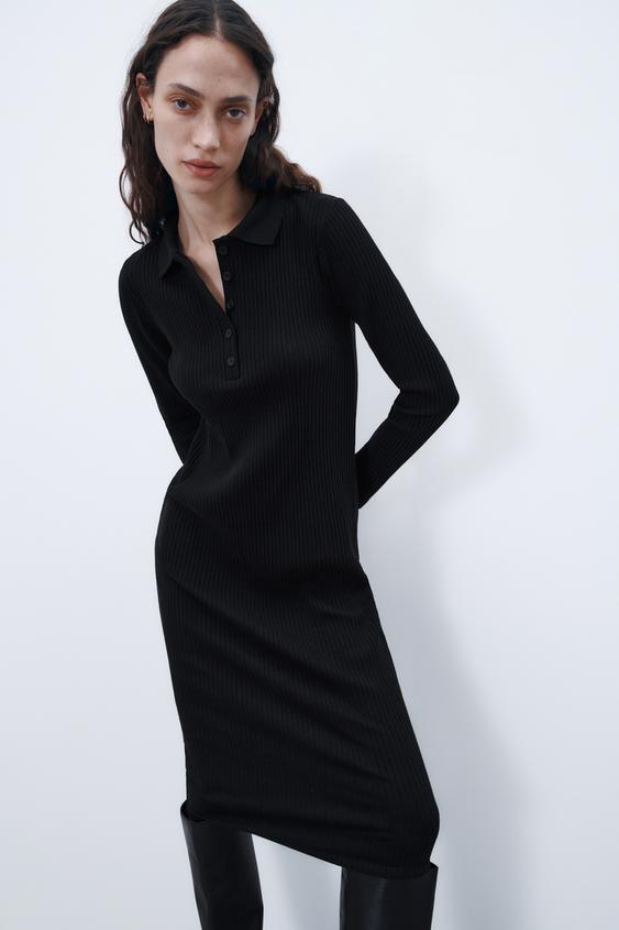 リブ編みポロネックワンピース ブラック Zara Japan 日本 リブ編みポロネックワンピース ブラック Zara Japan 日本