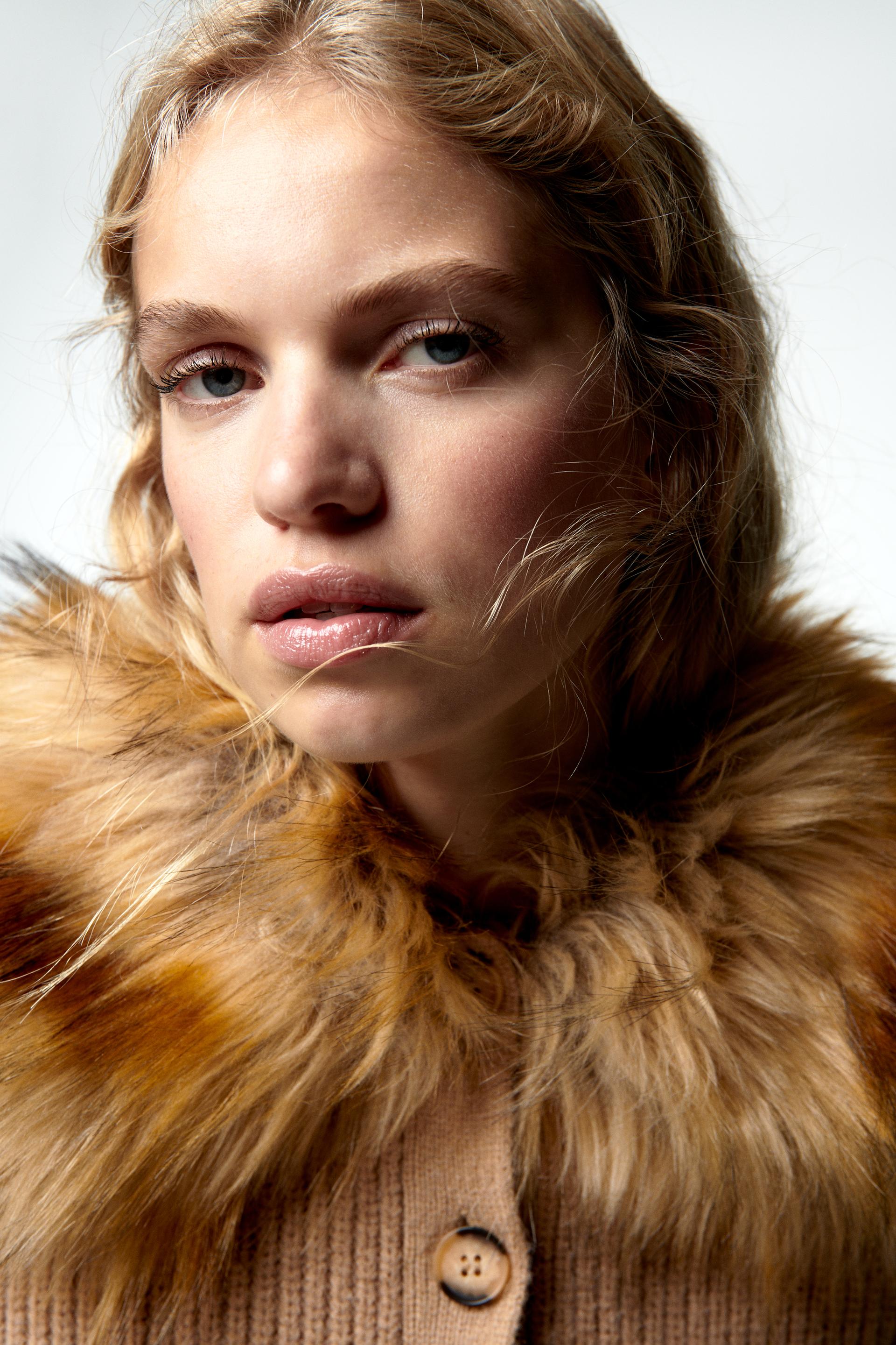 フェイクファーカラー ニットジャケット ダークミンク Zara Japan 日本 フェイクファーカラー ニットジャケット ダークミンク Zara Japan 日本