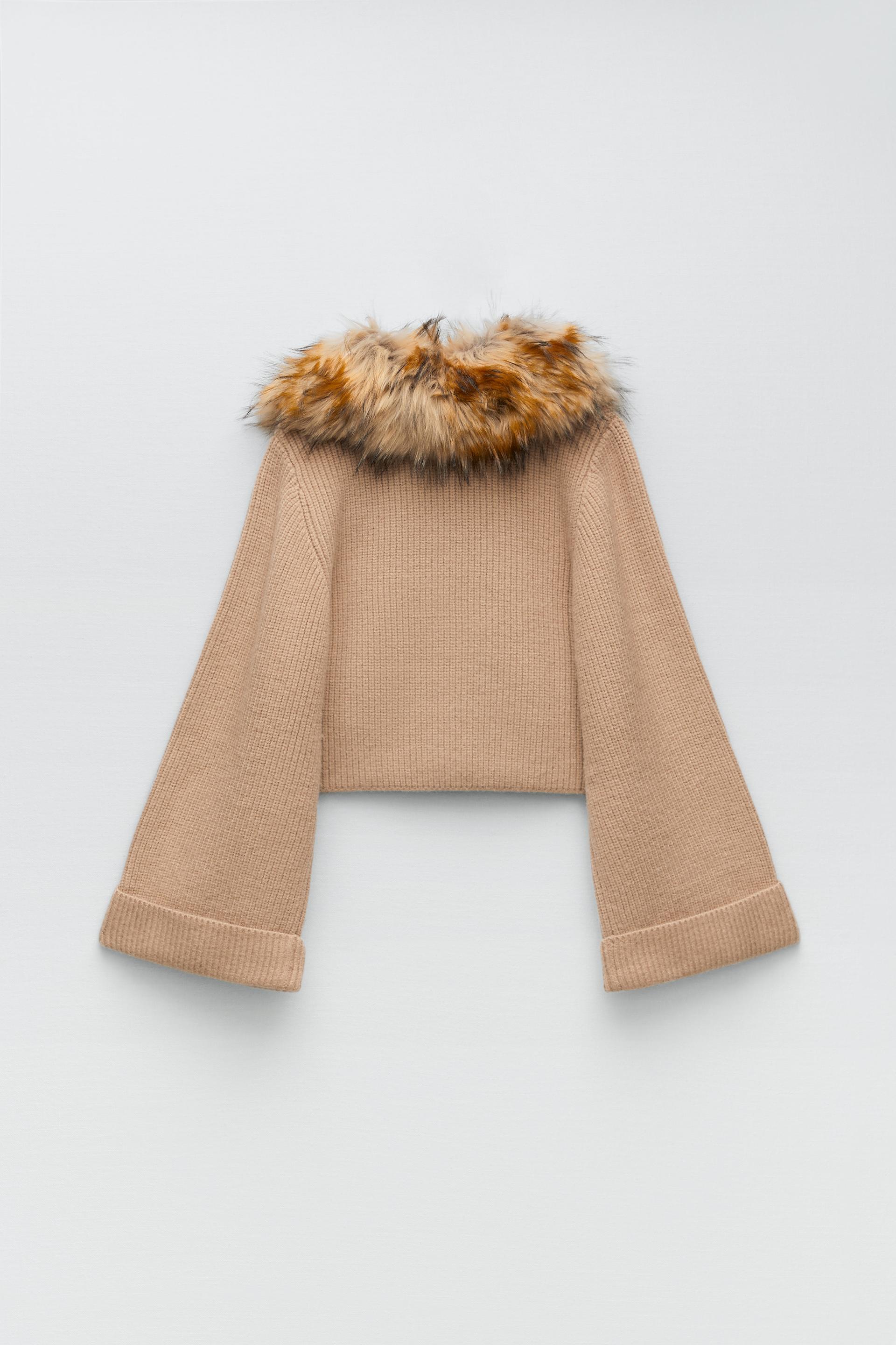 フェイクファーカラー ニットジャケット ダークミンク Zara Japan 日本 フェイクファーカラー ニットジャケット ダークミンク Zara Japan 日本