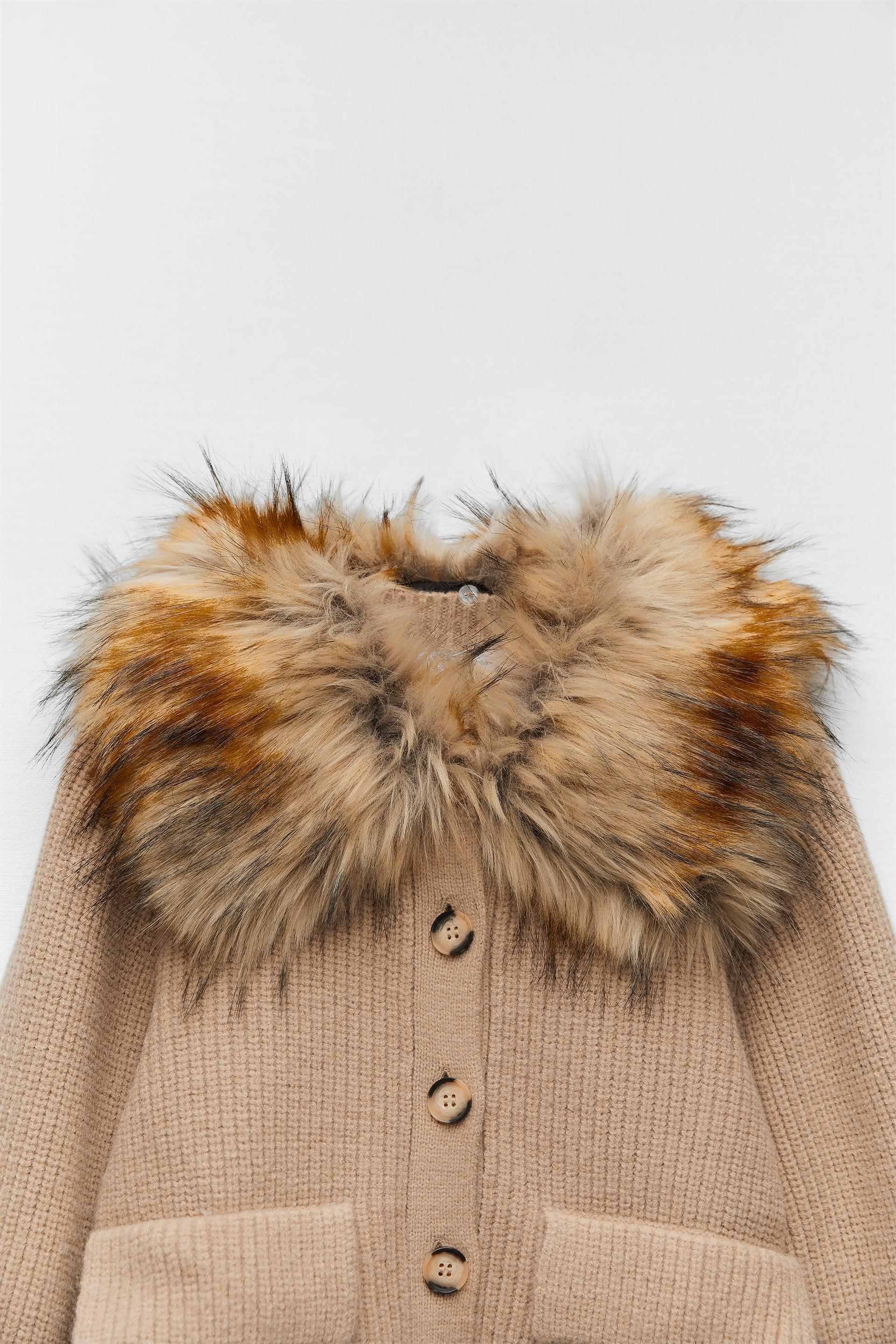 フェイクファーカラー ニットジャケット ダークミンク Zara Japan 日本 フェイクファーカラー ニットジャケット ダークミンク Zara Japan 日本