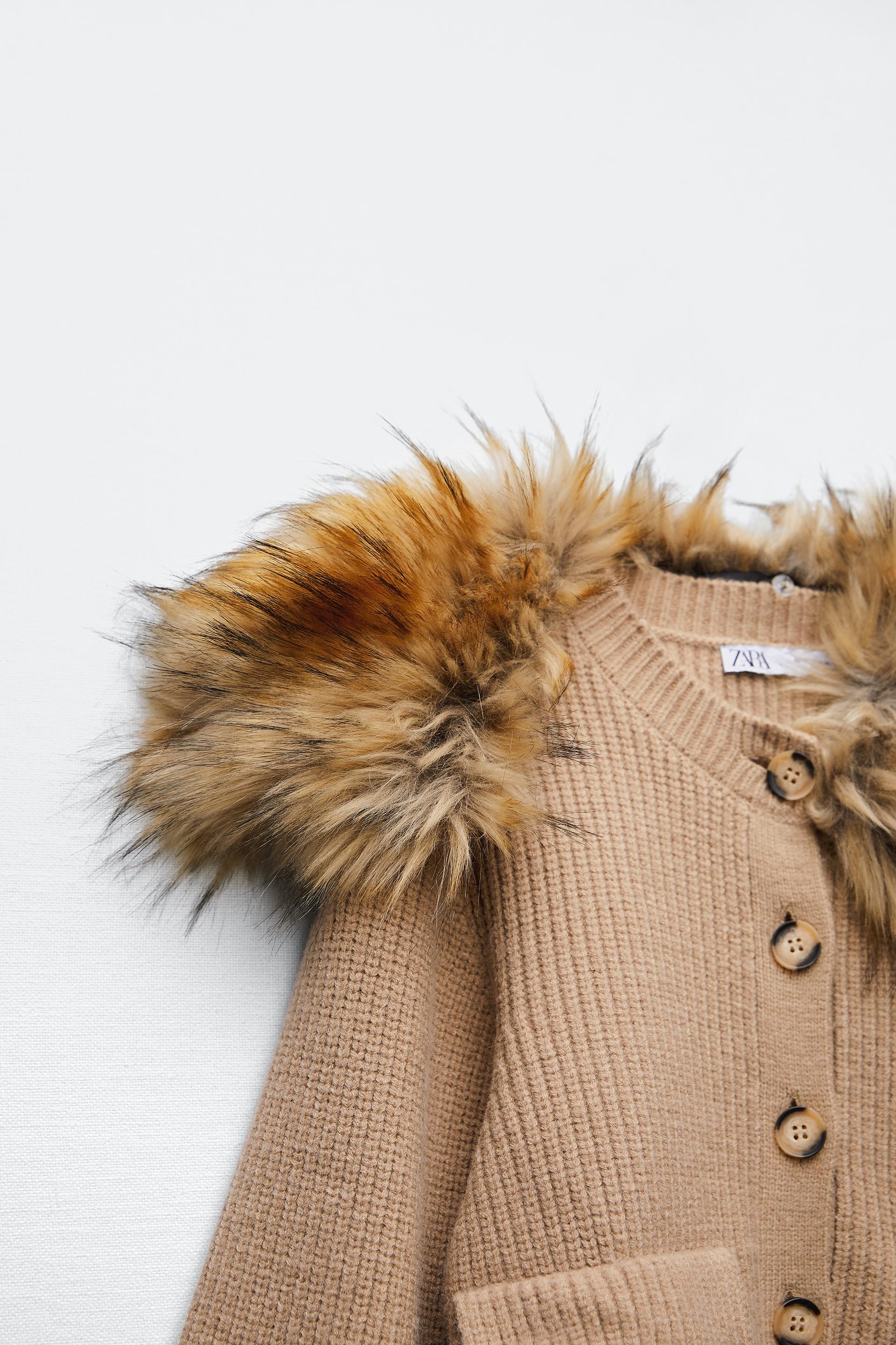 フェイクファーカラー ニットジャケット ダークミンク Zara Japan 日本 フェイクファーカラー ニットジャケット ダークミンク Zara Japan 日本