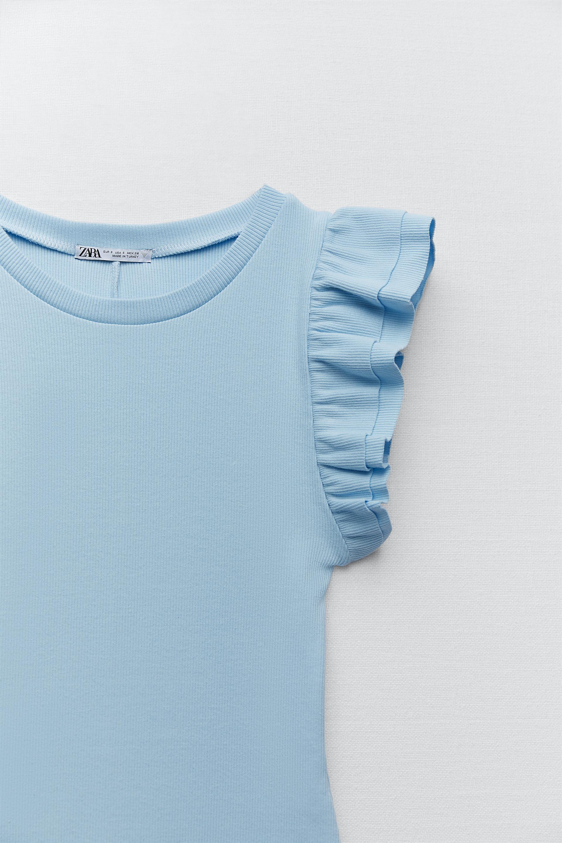 フリル リブワンピース ライトブルー Zara Japan 日本 フリル リブワンピース ライトブルー Zara Japan 日本