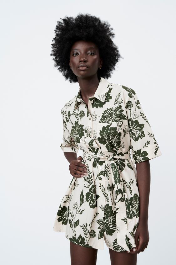 フラワープリント ワンピース カーキ Zara Japan 日本 フラワープリント ワンピース カーキ Zara Japan 日本