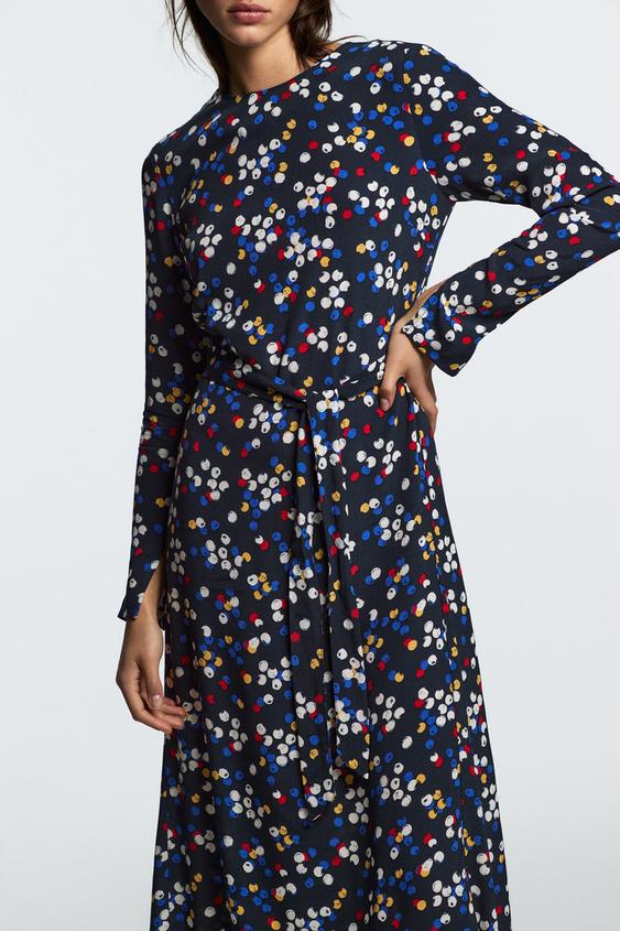 ロング丈プリント柄ワンピース ブラック Zara Japan 日本 ロング丈プリント柄ワンピース ブラック Zara Japan 日本