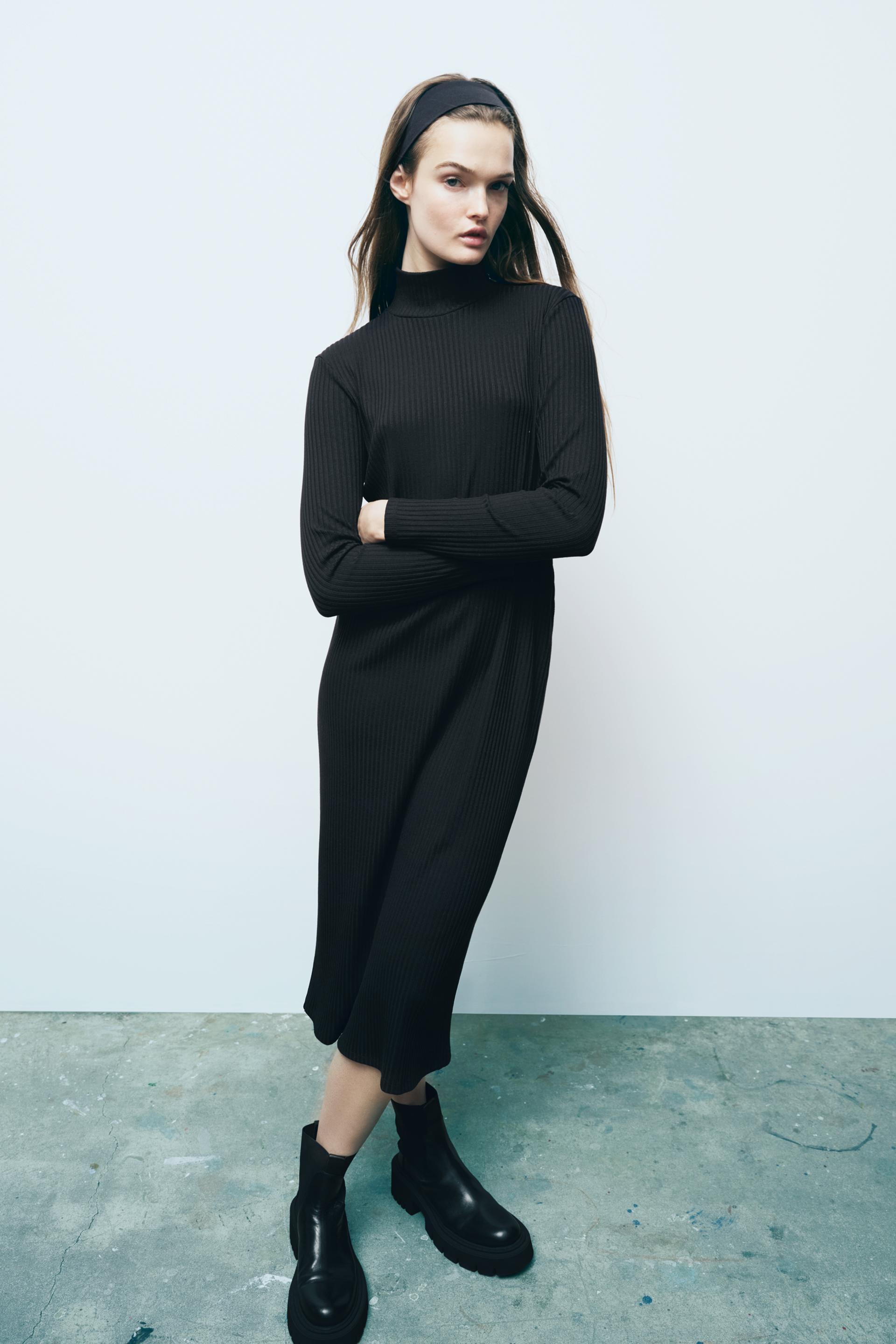 ロング丈リブ地ワンピース ブラック Zara Japan 日本 ロング丈リブ地ワンピース ブラック Zara Japan 日本