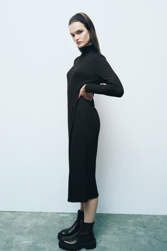 ロング丈リブ地ワンピース ブラック Zara Japan 日本 ロング丈リブ地ワンピース ブラック Zara Japan 日本