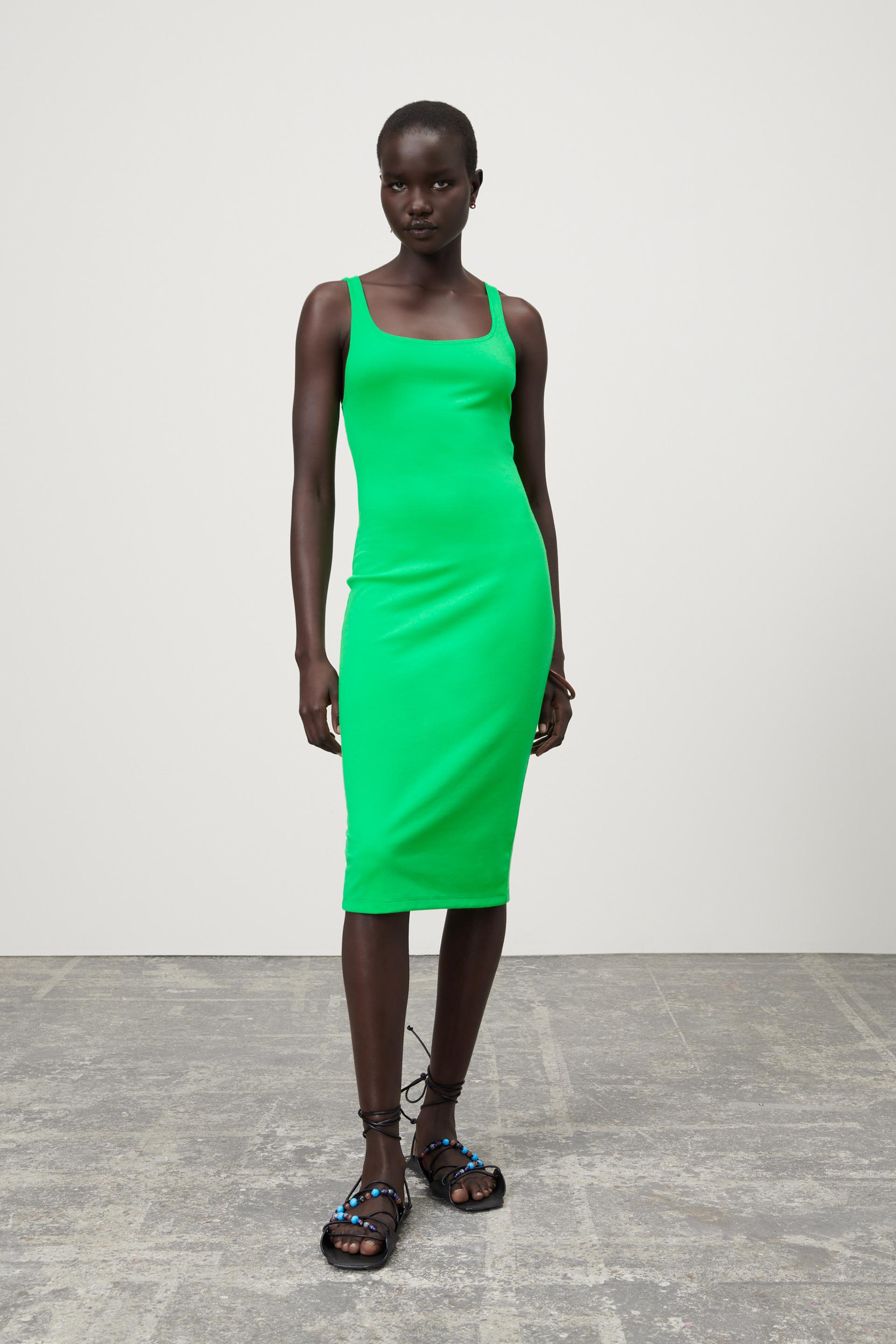 ミディ丈キャミソールワンピース グリーン Zara Japan 日本 ミディ丈キャミソールワンピース グリーン Zara Japan 日本