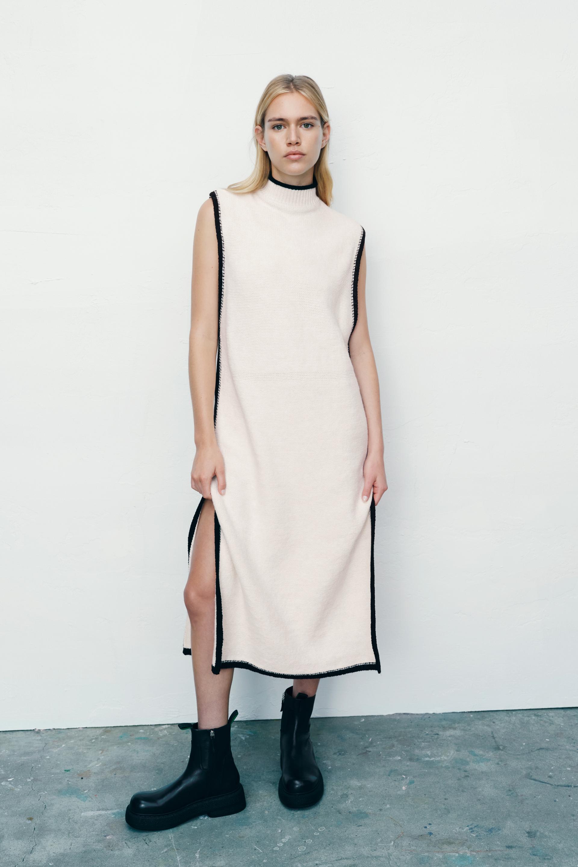 コントラストパイピング ニットチュニック エクリュ ブラック Zara Japan 日本 コントラストパイピング ニットチュニック エクリュ ブラック Zara Japan 日本