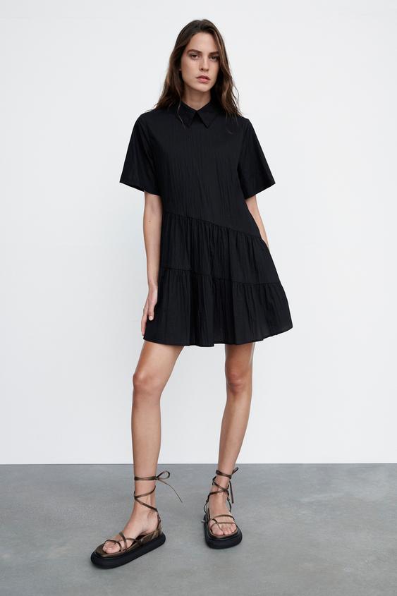 パネル ミニシャツワンピース ブラック Zara Japan 日本 パネル ミニシャツワンピース ブラック Zara Japan 日本