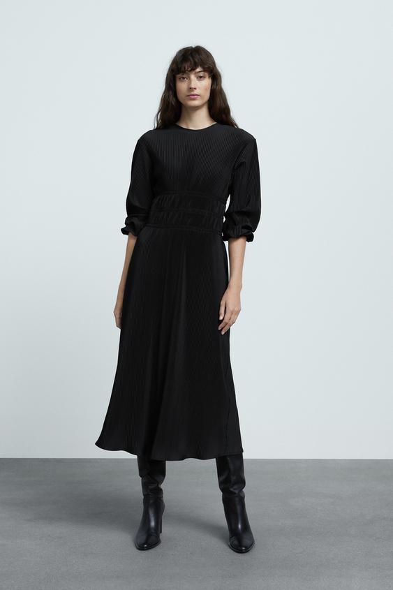 プリーツミディ丈ワンピース ブラック Zara Japan 日本 プリーツミディ丈ワンピース ブラック Zara Japan 日本