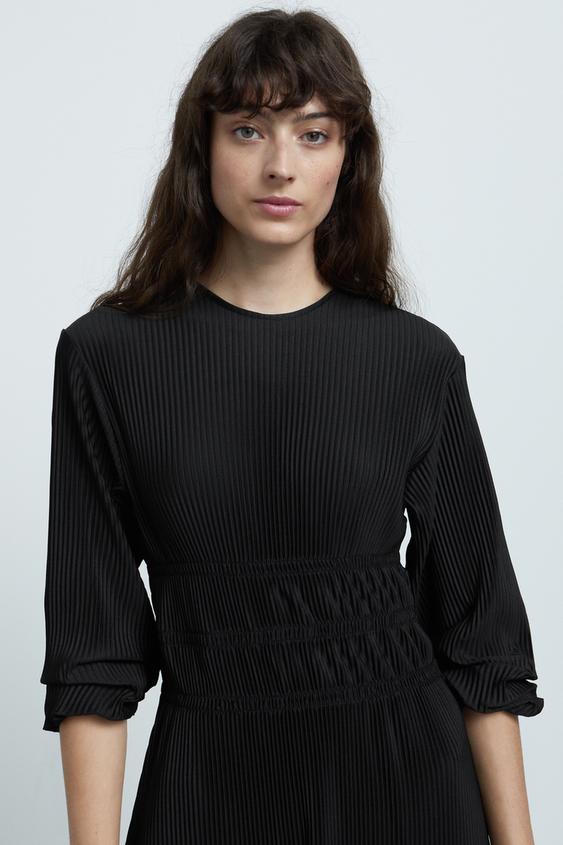 プリーツミディ丈ワンピース ブラック Zara Japan 日本 プリーツミディ丈ワンピース ブラック Zara Japan 日本