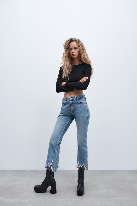 Jeans | Womens Zara Cropped Flare Jeans Light Blue * Elect Electra