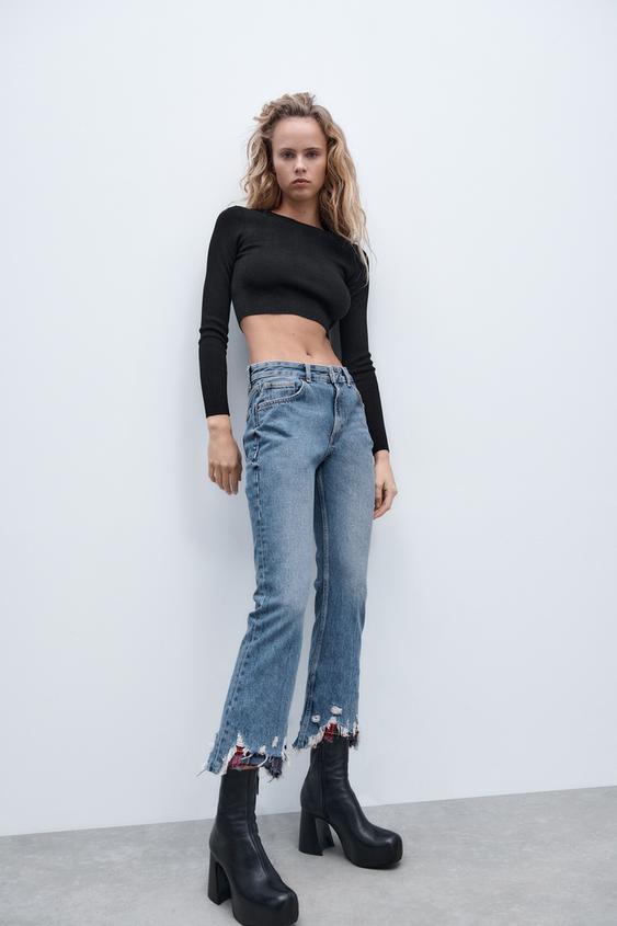 CROPPED FLARED JEANS - Blue | ZARA Australia