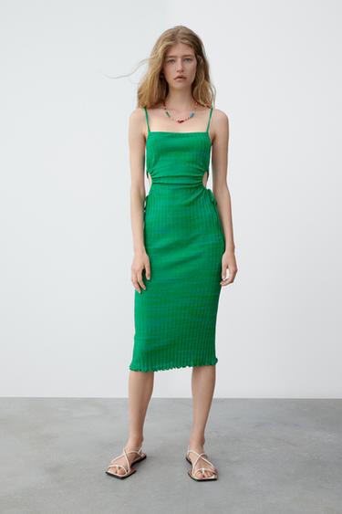 カットアウトディテール入りミディ丈ワンピース グリーン Zara Japan 日本 カットアウトディテール入りミディ丈ワンピース グリーン Zara Japan 日本