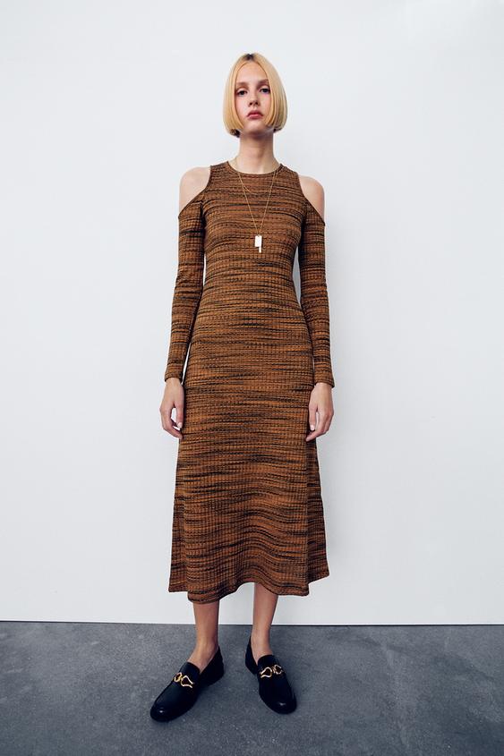 カットアウト リブワンピース ブラック ブラウン Zara Japan 日本 カットアウト リブワンピース ブラック ブラウン Zara Japan 日本