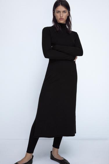 サイド スプリットヘム ハイネック ニット ワンピース ブラック Zara Japan 日本 サイド スプリットヘム ハイネック ニット ワンピース ブラック Zara Japan 日本