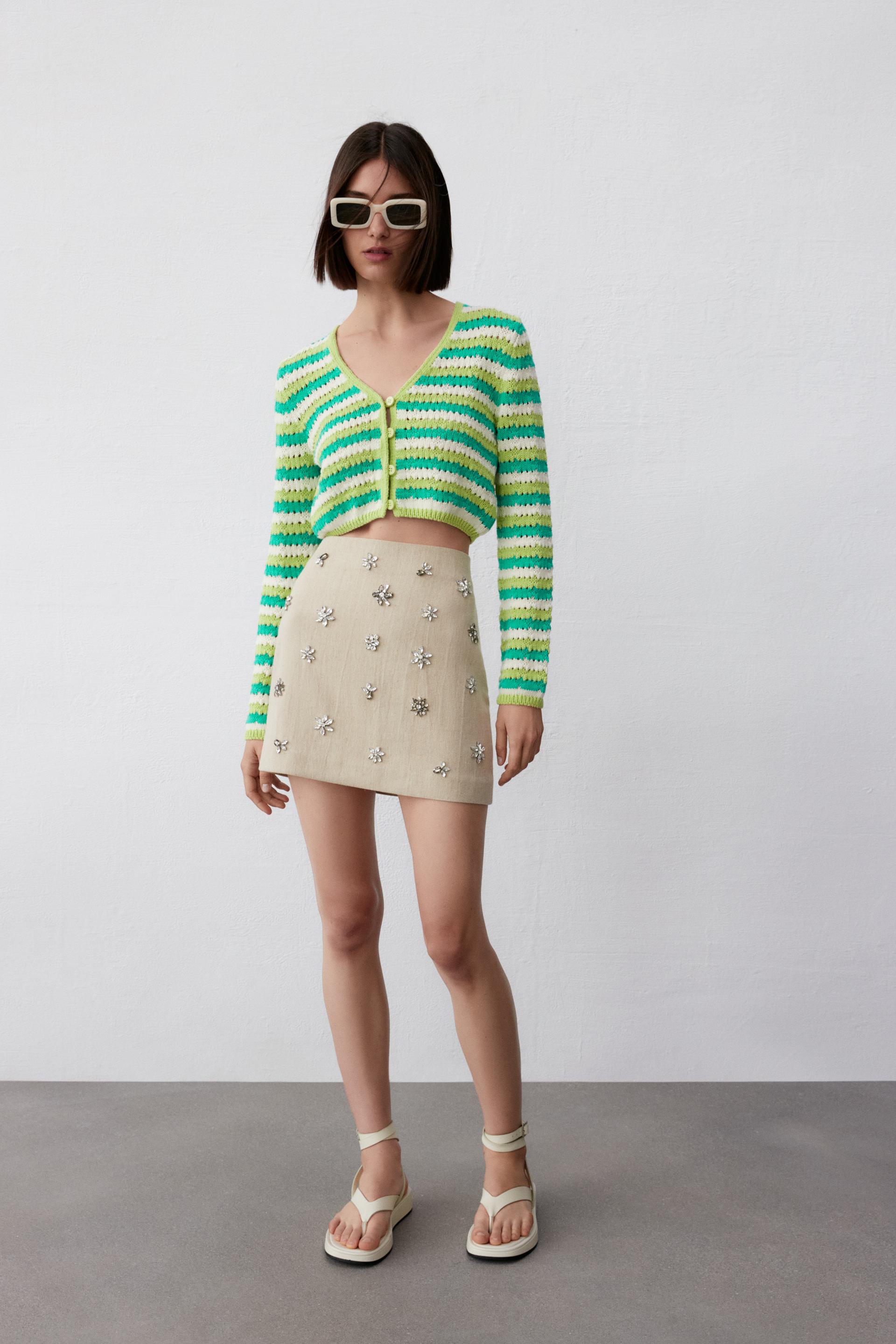 Knit cotton cardigan with stripes zara Clearance