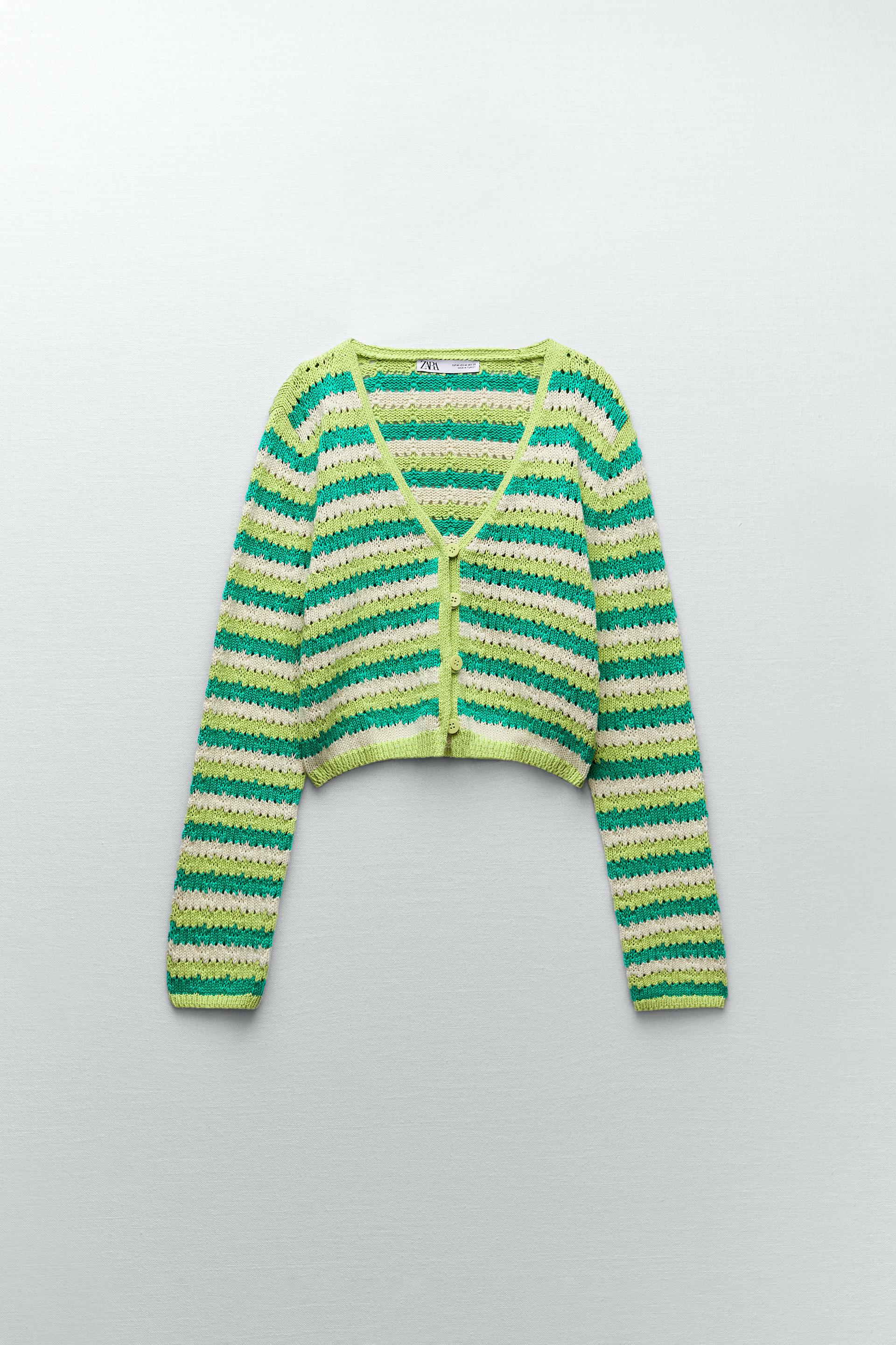 Knit cotton cardigan with stripes zara Clearance