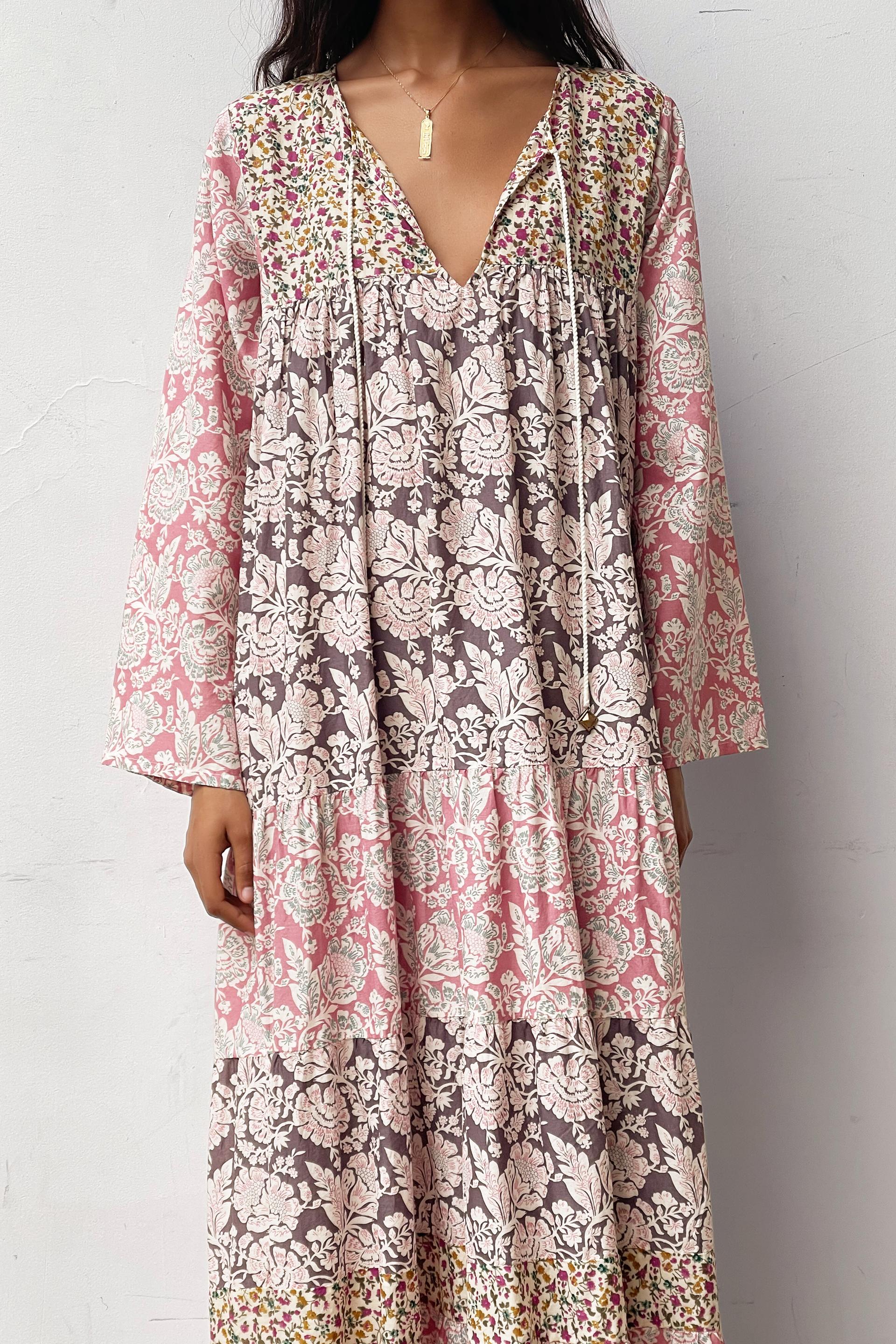 パッチワーク ボリューム パフワンピース ピンク Zara Japan 日本 パッチワーク ボリューム パフワンピース ピンク Zara Japan 日本