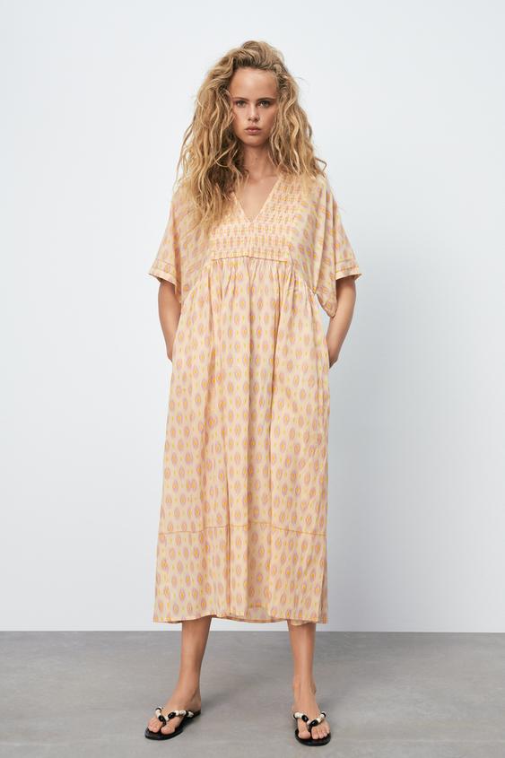 ジオメトリック柄ワンピース サーモンピンク Zara Japan 日本 ジオメトリック柄ワンピース サーモンピンク Zara Japan 日本