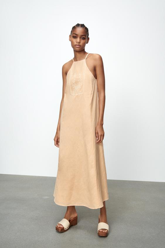 エンブロイダリー リネンブレンド ワンピース ピンクベージュ Zara Japan 日本 エンブロイダリー リネンブレンド ワンピース ピンクベージュ Zara Japan 日本