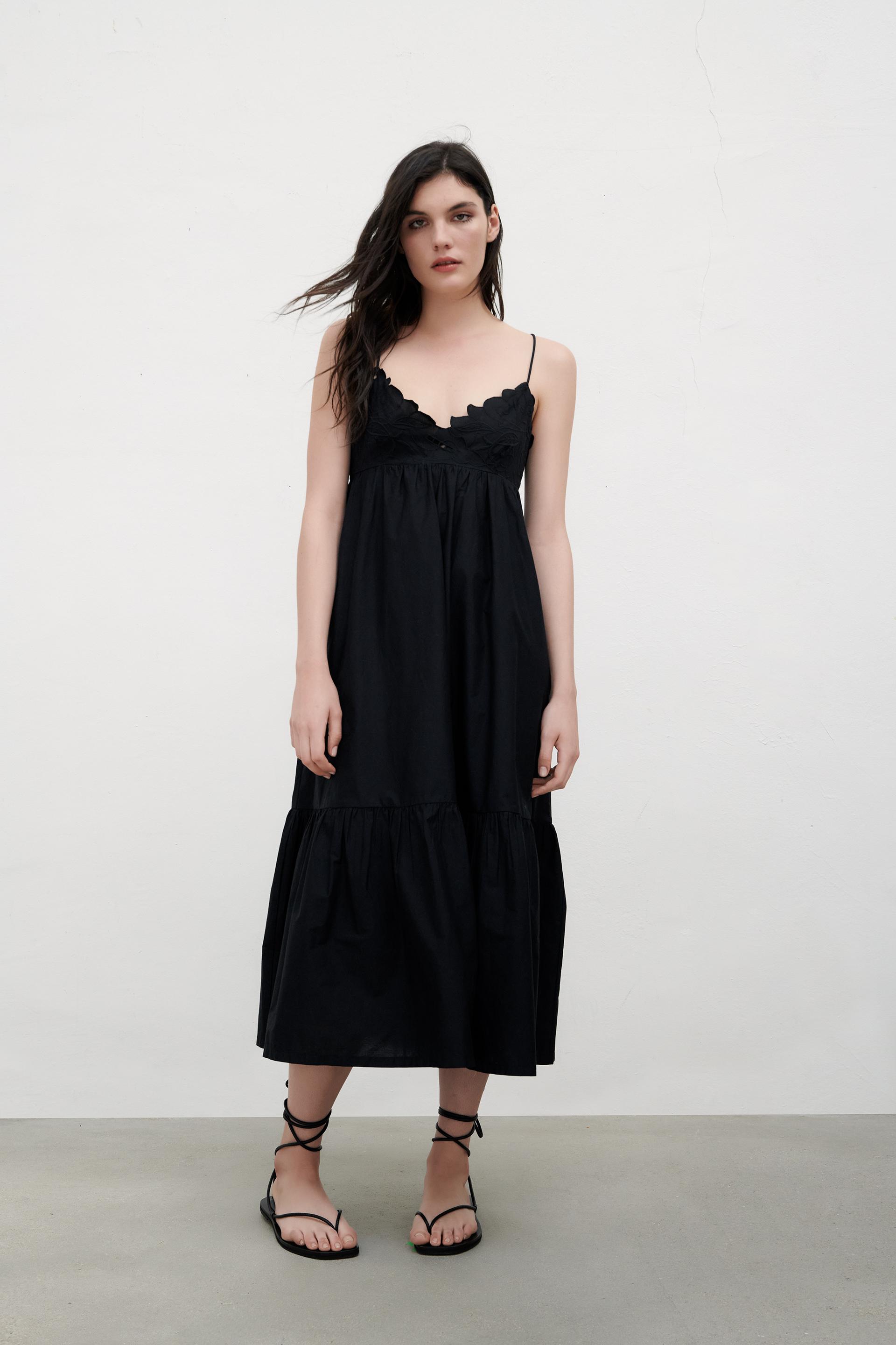 刺繍入りポプリンワンピース ブラック Zara Japan 日本