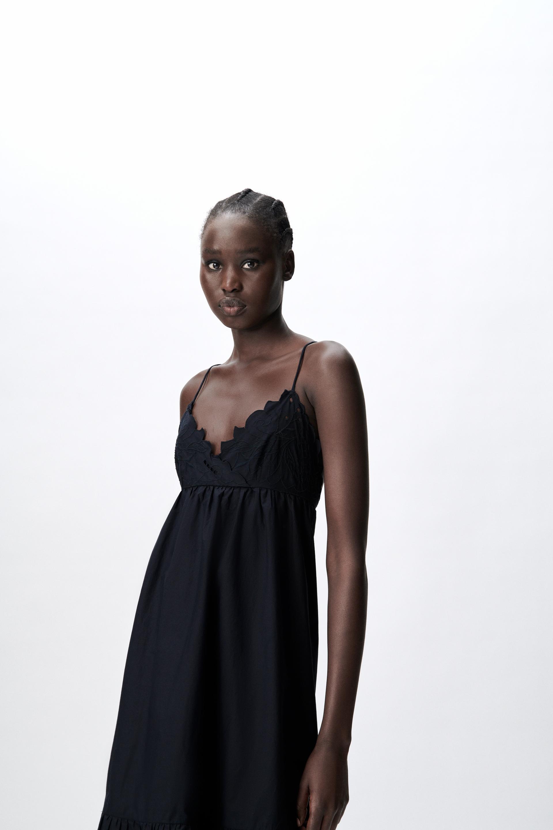 刺繍入りポプリンワンピース ブラック Zara Japan 日本 刺繍入りポプリンワンピース ブラック Zara Japan 日本