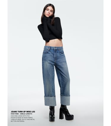WIDE-LEG TURN-UP JEANS