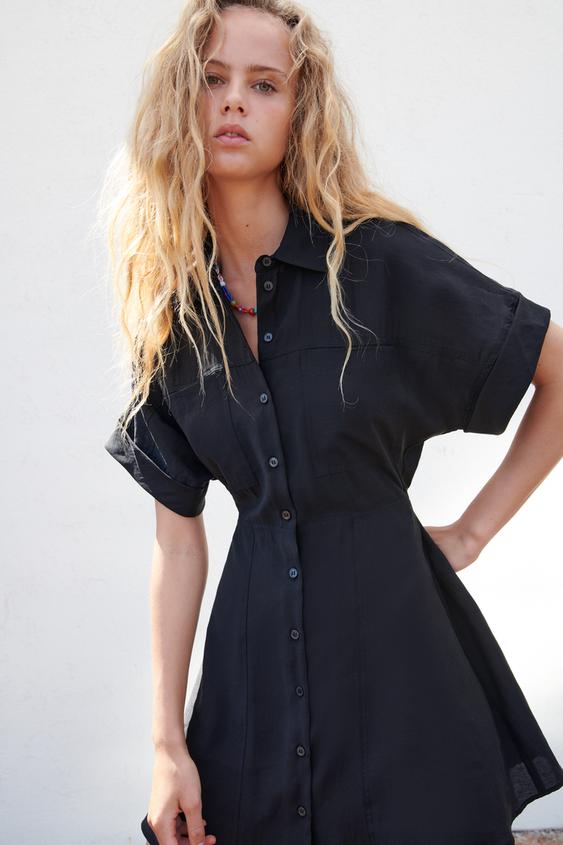 ショート丈シャツワンピース ブラック Zara Japan 日本 ショート丈シャツワンピース ブラック Zara Japan 日本