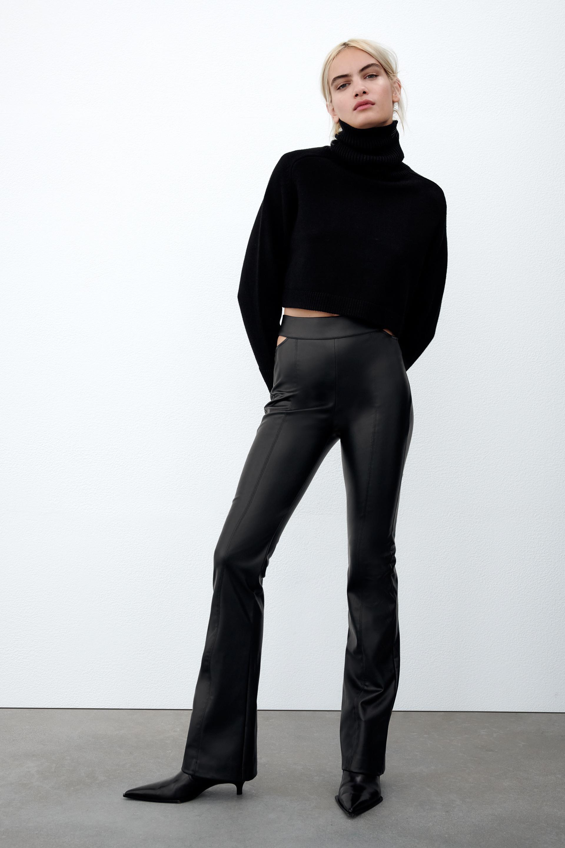 Faux Leather Leggings With Cut Out Detail Black Zara Spain Faux Leather Leggings With Cut Out Detail Black Zara Spain