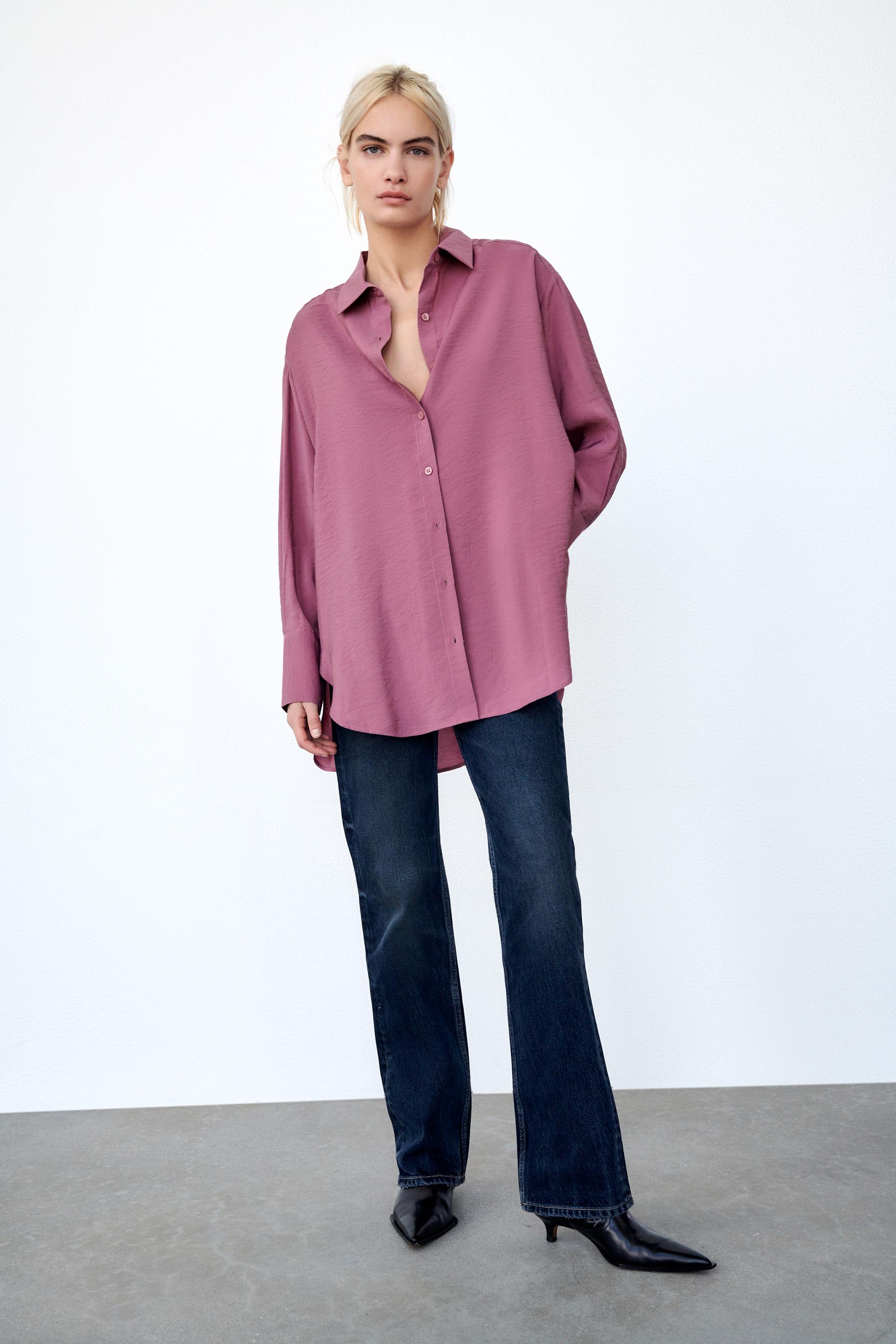 flowy oversized shirt pale pink zara united states