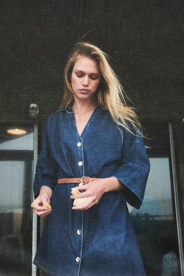 ベルトディテール デニム シャツワンピース ブルー Zara Japan 日本 ベルトディテール デニム シャツワンピース ブルー Zara Japan 日本