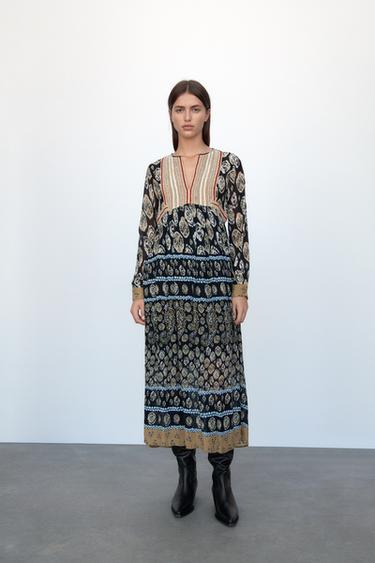チェストエンブロイダリー チュニックワンピース ブラック Zara Japan 日本