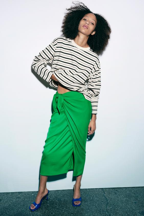Green wrap skirt zara Outlet