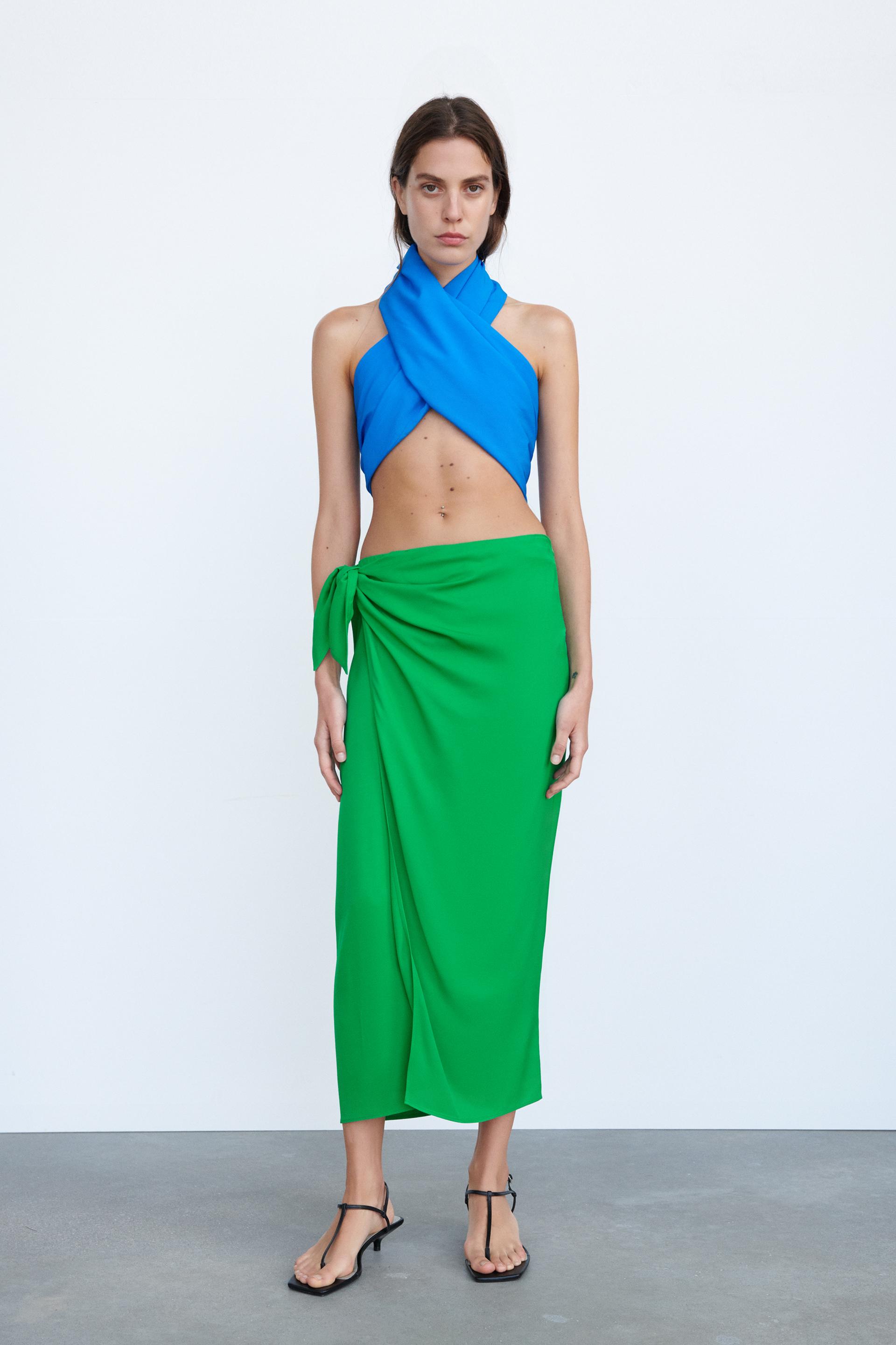 Green wrap skirt zara Outlet