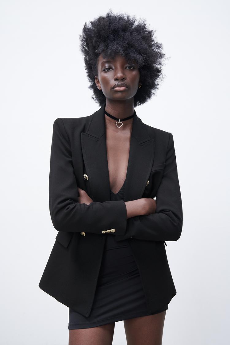 ZARA - TAILORED DOUBLE BREASTED BLAZER - Black