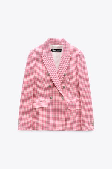 zara pink gingham blazer