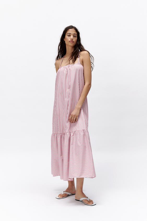ストライプ柄ポプリンワンピース レッド ホワイト Zara Japan 日本 ストライプ柄ポプリンワンピース レッド ホワイト Zara Japan 日本