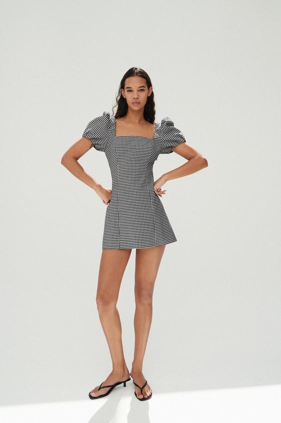 ギンガムチェック柄ワンピース ブラック ホワイト Zara Japan 日本 ギンガムチェック柄ワンピース ブラック ホワイト Zara Japan 日本