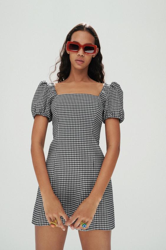 ギンガムチェック柄ワンピース ブラック ホワイト Zara Japan 日本 ギンガムチェック柄ワンピース ブラック ホワイト Zara Japan 日本