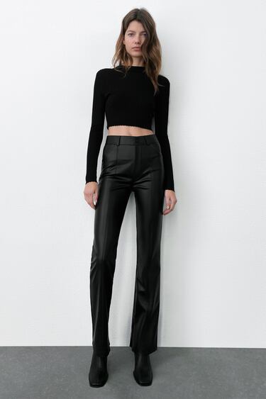 FAUX LEATHER FLARED TROUSERS
