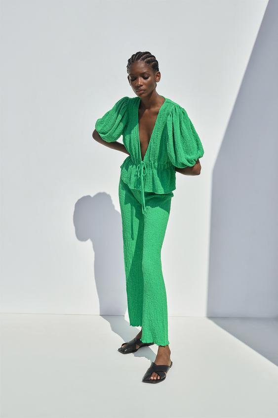 Zara green textured trousers